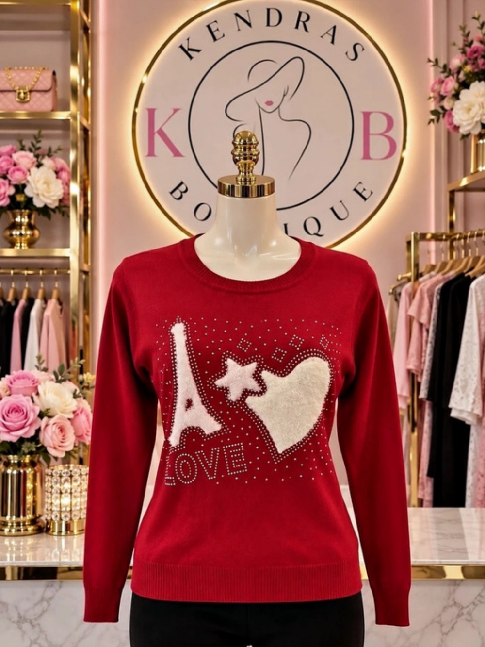 Red & White Heart Love Sweater Like New